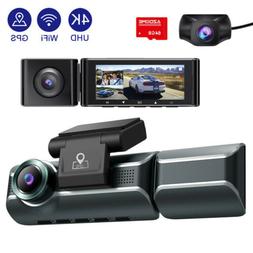AZDOME 3 Lens Car True 4K Dash Cam WiFi GPS Track Dash Camer