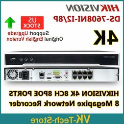 Ds-7608ni-i2/8p 4k 12mp 8ch 2sata 8 Poe For Ip Camera